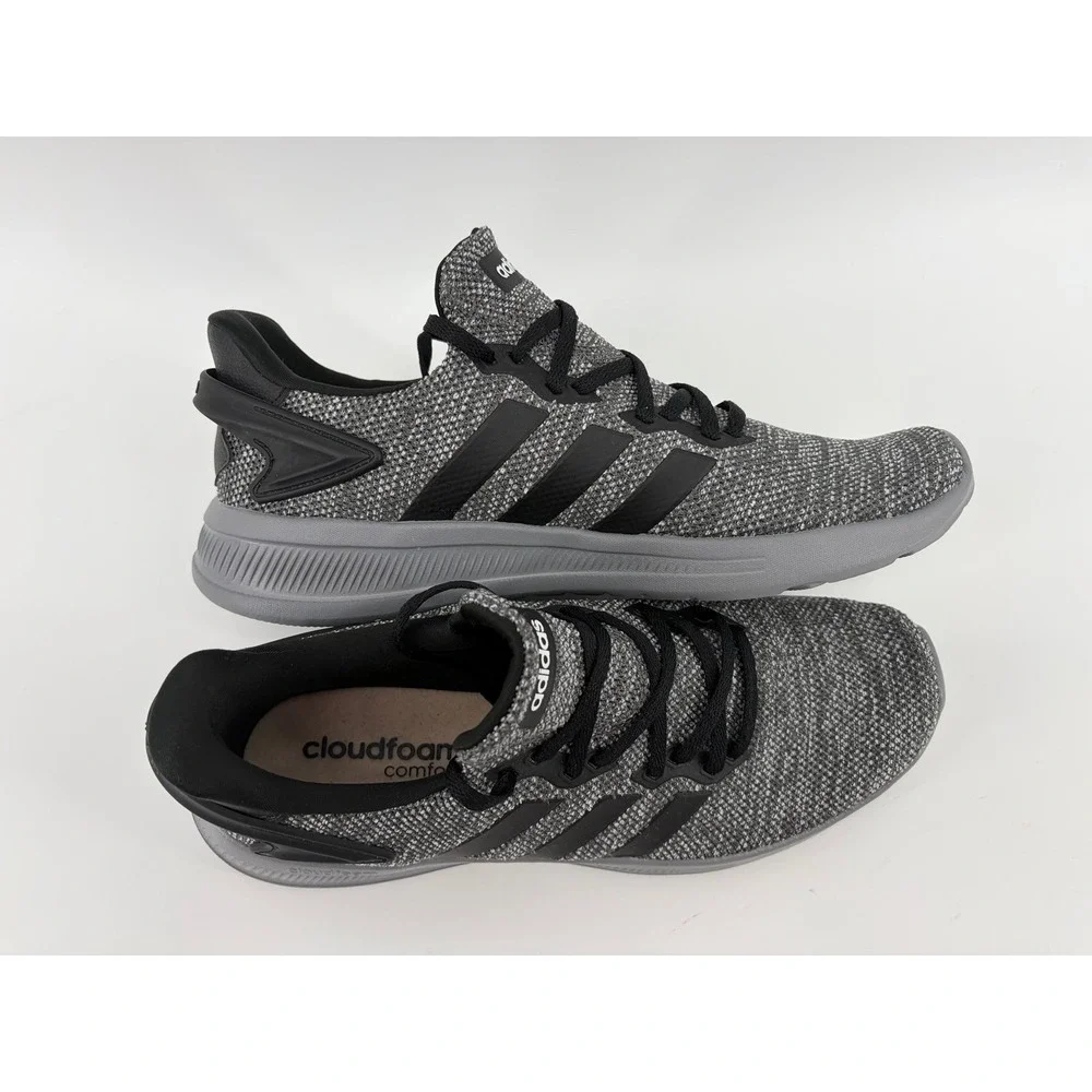 Adidas Cloudfoam Lite Racer BYD, Gray/Black Knit Running Shoes, Men 8.5